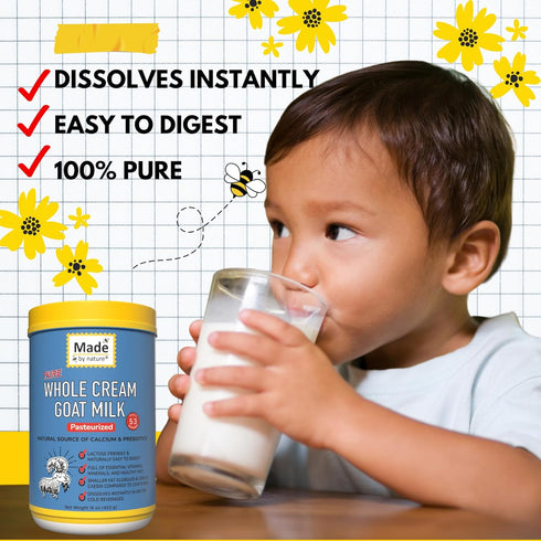 16 oz 53 Made by Nature Pure Whole Cream Goat Milk Powder - - Lactose Friendly, Easy Digestion, Calcium, Prebiotics