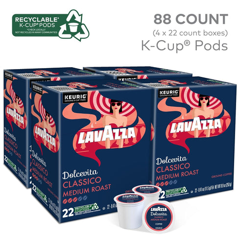 88-Count (4 Packs 22) Lavazza Dolcevita Classico, Single-Serve Keurig K-Cup Pods, Medium Roast Coffee, Box