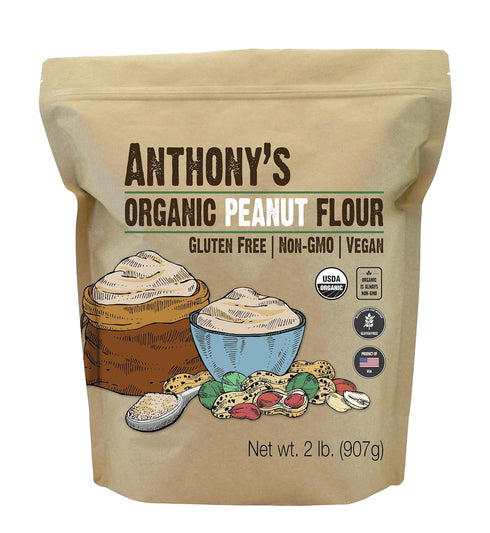 Anthony's Organic Peanut Flour, Defatted, 2 lb, Light Roast 12% Fat, Verified