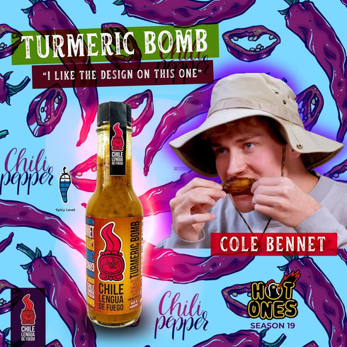 TURMERIC BOMB Exotics Hot Sauce - Turmeric and Ginger Infused, with Olive Oil and Spirits ‘El Sabrosón’, 3.5/6 Heat Level, 5 oz