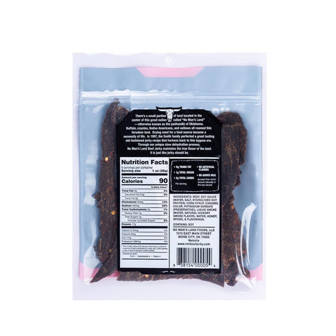 17G 6oz No Mans Land Slow-Dried Beef Jerky | Protein, Low Carb, Low Calorie Beef Snack | Smoked & Seasoned Jerky Strips