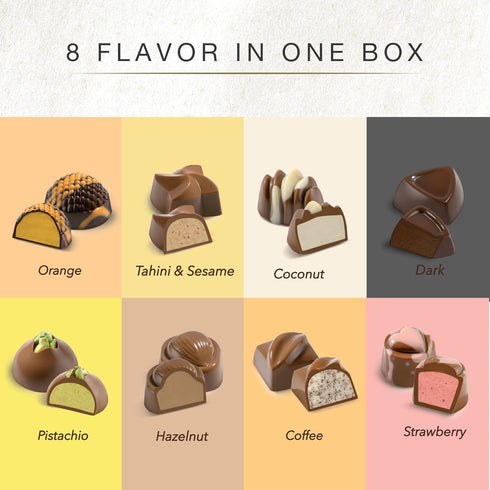8 Count, 2.82 Oz Beyoglu Artisan Assorted Chocolate Pralines with Gourmet Fillings, Box