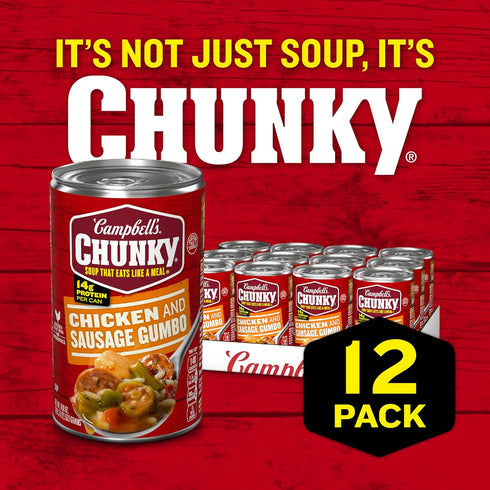 18.8 oz 12) Campbells Chunky Soup, Chicken and Sausage Gumbo, Can (Case