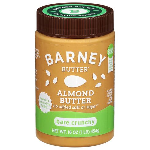 Barney Butter Almond Butter, Bare Crunchy, 16 Ounce Jar, No Added Sugar