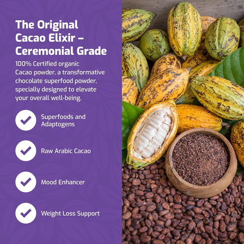 170g Medicinal Foods Original Organic Cacao Elixir | Mood Enhancing Raw Cocoa Powder Nutrition | Superfood Chocolate