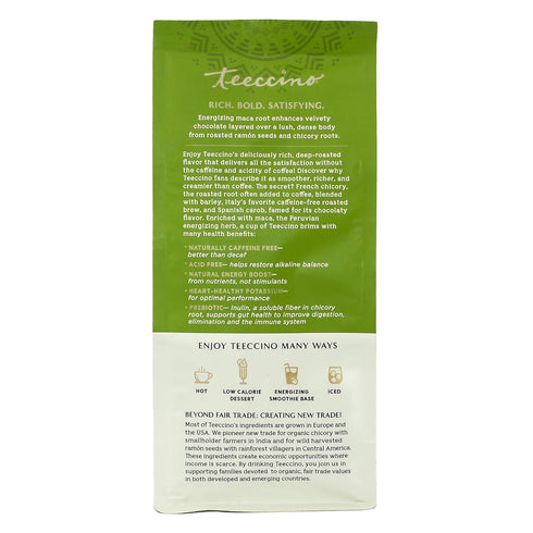 11 (Pack 3) Teeccino Maca Chocolat Chicory Coffee Alternative - Ground Herbal Coffee Thats Prebiotic, Caffeine Free