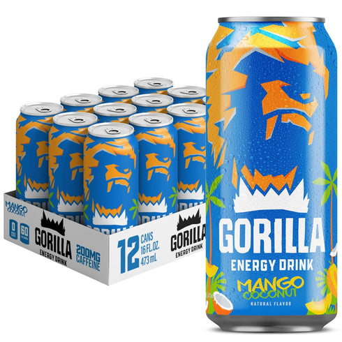 Gorilla Energy Drink, Mango Coconut, 200mg Natural Caffeine, Real Fruit Juice Squeezed