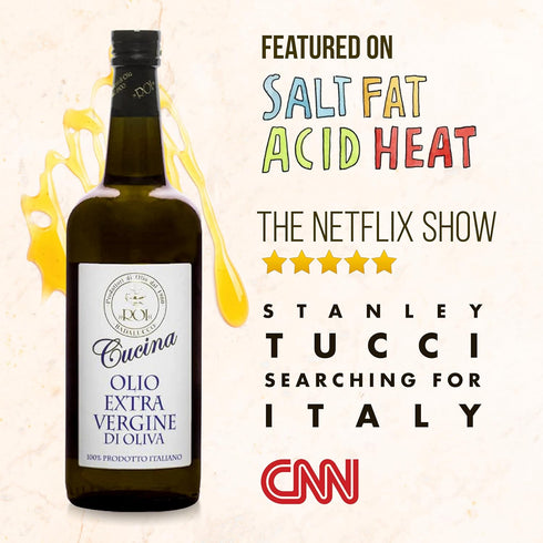 34 oz (1 ROI Extra Virgin Olive Oil From Italy - Cucina Ligurian Olive Oil From Italy, First Cold Pressed, Pure