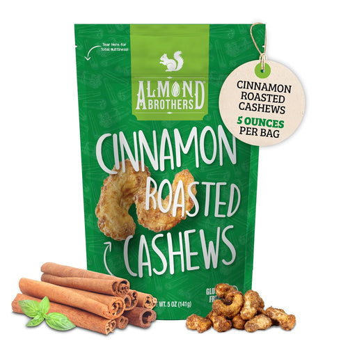Pack 3, 5 oz Almond Brothers Roasted Cashews - of Hand Crafted Cinnamon Glazed Roasted Cashews, Gluten-Free, Non-GMO