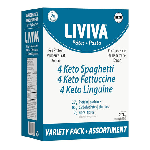 LIVIVA High Protein Low Carb KETO Pasta Variety Value Pack (Case of