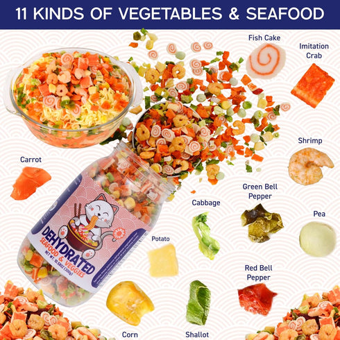 Egcina 100% 11 10.58OZ Dehydrated Freeze-Dried Seafood & Vegetable Mix - Natural Ramen Toppings for Soups, Mixed