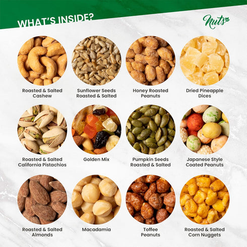 12 NUTS U.S. Assorted Nuts & Dried Fruits Gift Box | Gourmet Varieties of Sweet & Savory Treats for Christmas, New