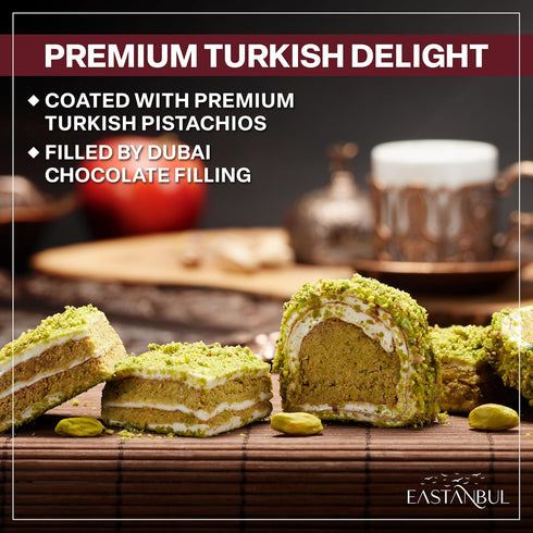 8.8oz, Eastanbul Dubai Style Turkish Delight with Dubai Filling, Pistachio and Knafeh Filled Marshmallow, Lokum, Candy
