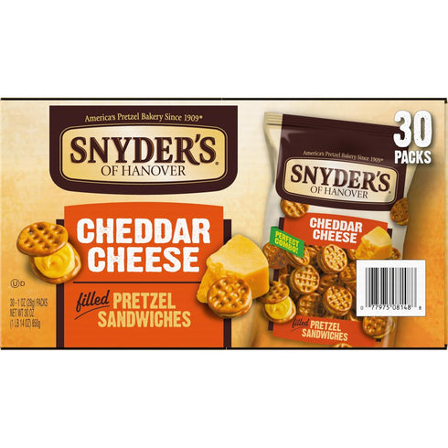 Packs, 30 Snyder's of Hanover Pretzel Sandwiches, Cheddar Cheese, Snack Ct