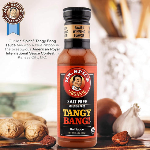 (0mg/serving), 13.5 (Pack 1) Mr. Spice Organic Hot Sauce, Salt Free Tangy Bang Hot Sauce Gluten Free, Low Sodium Sauces