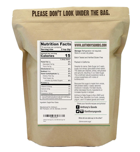 1 lb, (Pack 2) Anthony's Date Sugar, Gluten Free, Non GMO, Vegan, Granulated