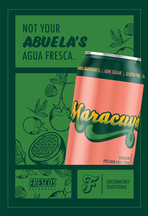 Frescos Naturales 12-Pack, Agua Fresca Sparkling Latin American Beverages, Maracuya - Sparkling Passion Fruit Flavor