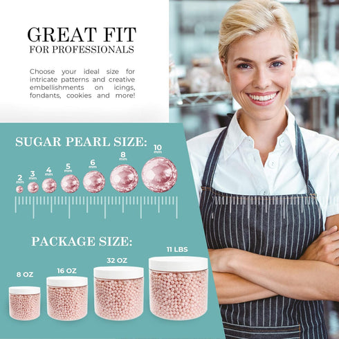(8mm, 16 Oz) O'Creme Pink-Ivory Edible Sugar Pearls Cake Decorating Supplies for Bakers: Cookie, Cupcake & Icing