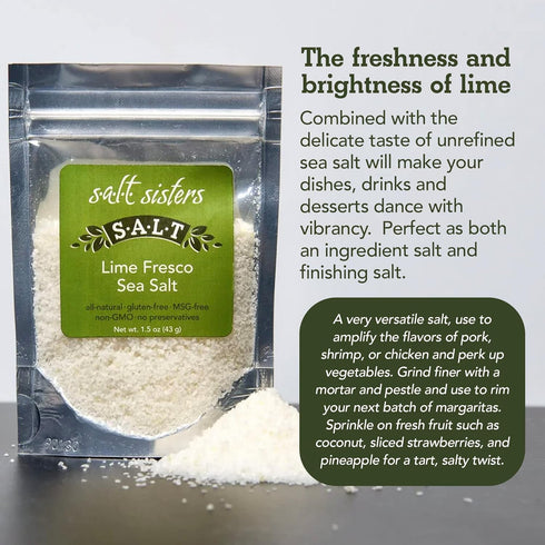 1lb s.a.l.t. sisters Lime Fresco Salt | All-Natural, Gluten Free, MSG Free, Non-GMO | Easily Dissolvable Citrus Infused