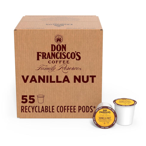 Don Francisco's Vanilla Nut Flavored Coffee Pods, 55 Count, Medium Roast, Compatible