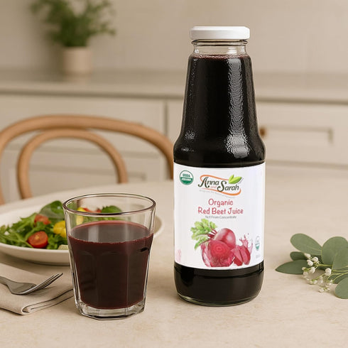 33.8 Oz (6 Pack) Anna and Sarah Organic Red Beet Juice - Glass Bottle No Sugar Added, No Artificial Colors, No