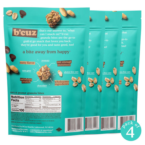 4-Bag 3 oz (Pack 4) B'cuz Granola Bites Gluten Free Healthy Snacks for adults, Healthy Granola Gluten Free Snack