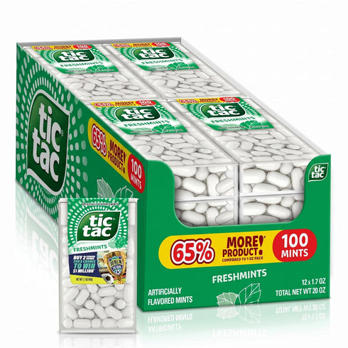 Tic Tac Freshmints, On-the-Go Breath Mints, Pocket-Sized Mints, 100 pieces, Bulk 12