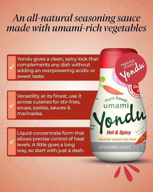 Yondu Hot & Spicy Vegetable Umami Essence (9.3fl oz) - Authentic Korean Sauce for All Dishes