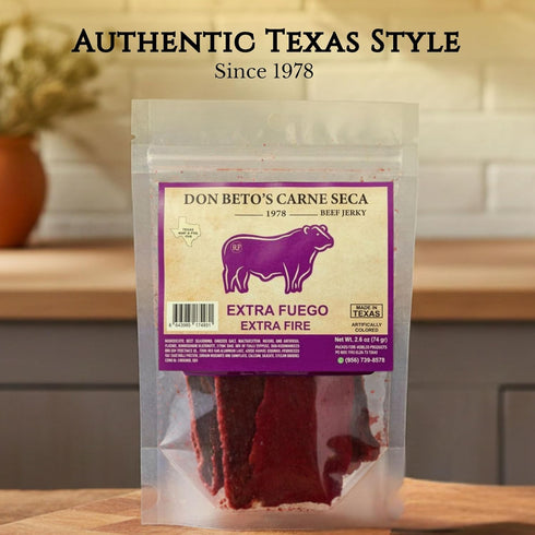 Don Beto's 2.6 oz Extra Fuego Beef Jerky, Texas Made, Extra Spicy
