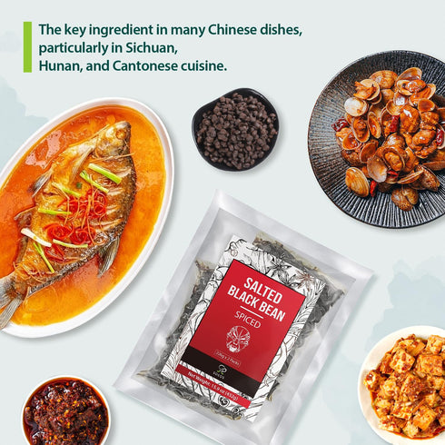 15.9 oz (226g*2 Pack), Soeos Salted Black Bean Spiced, Chinese Fermented Black Beans, Flavor Enhancer for Stir-Fries