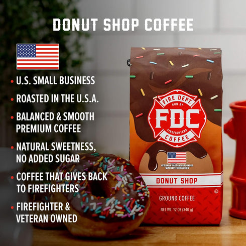 (12 oz, Pack 2) Fire Department Coffee - Gives Back to Firefighters - Donut Shop Ground Coffee - Sweet & Smooth