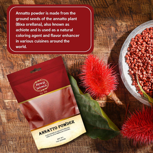 Spicy World Annatto Powder, 7 Oz Bag of Premium Ground Annatto Seed for Vibrant Latin American Dishes