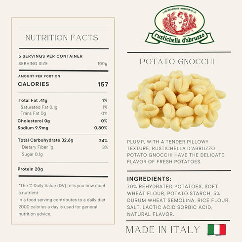 (Pack 3), 500g 2 Rustichella d'Abruzzo Potato Gnocchi of Traditional Italian Dumplings - Soft, Pillowy Texture - Cooks