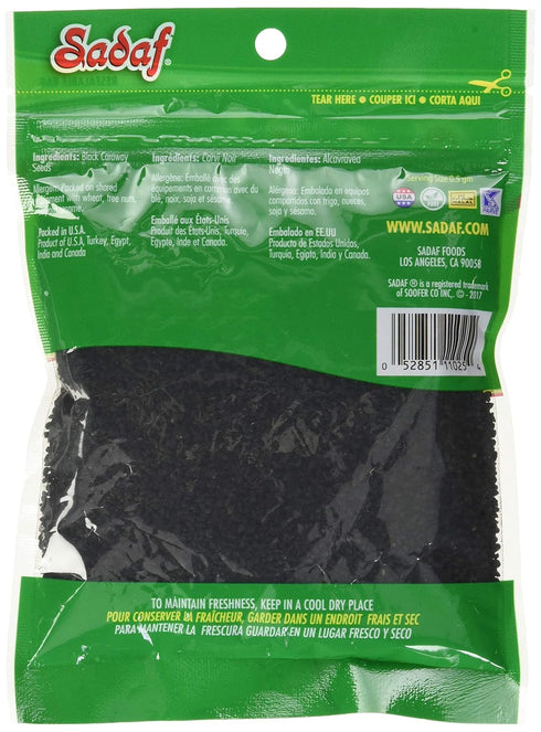 Sadaf Black Caraway Seeds - Nigella Black Seeds for Cooking & Food Seasoning - Kosher - 4 Oz Resealable Bag