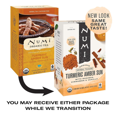 Numi Organic Turmeric Tea Bags, 15 Bags, Herbal Tea with Rooibos & Spices, Amber Sun Flavor