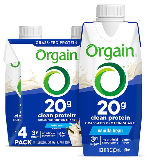 Orgain Clean Protein Shake, Grass Fed Dairy, Vanilla Bean - 20g Whey High Protein, 11 Fl Oz (Pack of 4)