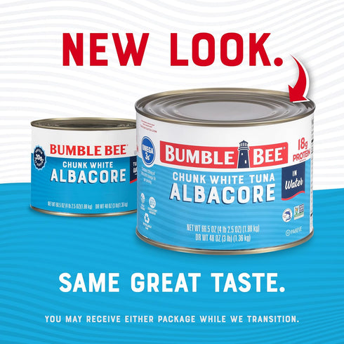 Albacore 66.5 oz 20g Omega-3s Bumble Bee Chunk White Tuna in Water, Bulk Food Service Can - Wild Caught Tuna - Protein