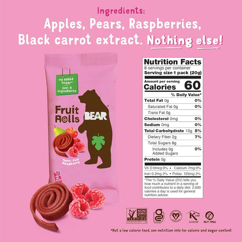 Pack, 11.2 Bear, Strawberry & Raspberry Fruit Rolls Variety Ounce