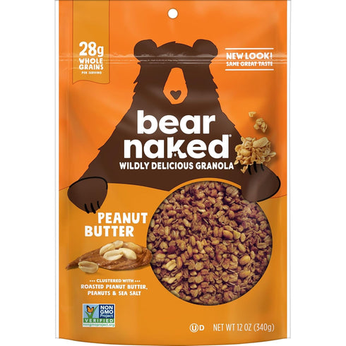 Kellogg's 12oz (1 (Pack 2) Bear Naked Granola Cereal, Whole Grain Granola, Breakfast Snacks, Peanut Butter, Bag Bag)