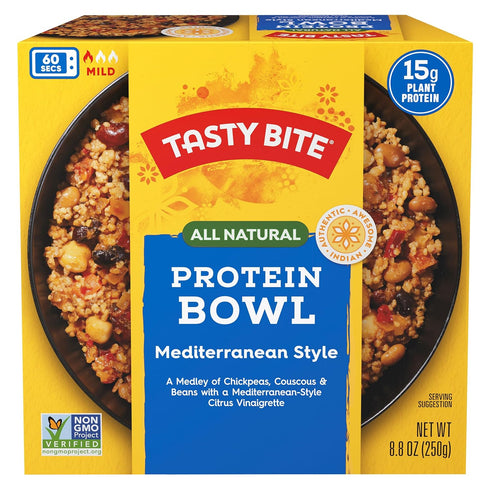 8.8 Pack 6, 14 Tasty Bite Mediterranean Protein Bowl, Ounce, of Ready to Eat, Microwaveable, Vegan, Grams Plant Protein