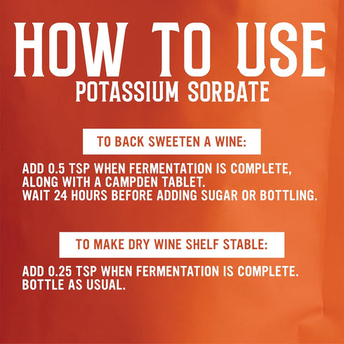 2oz 20+ Craft A Brew - Potassium Sorbate - - Food Grade Stabilizer for Wine, Cider, Mead - Backsweetening - Ingredients