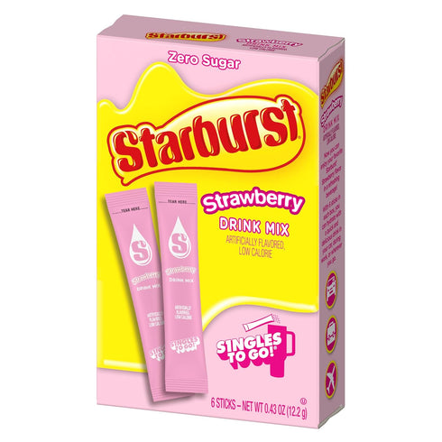 Starburst Singles To Go Powdered Drink Mix, All Pink Strawberry, 18 Total Servings, Sugar-Free Drink Powder