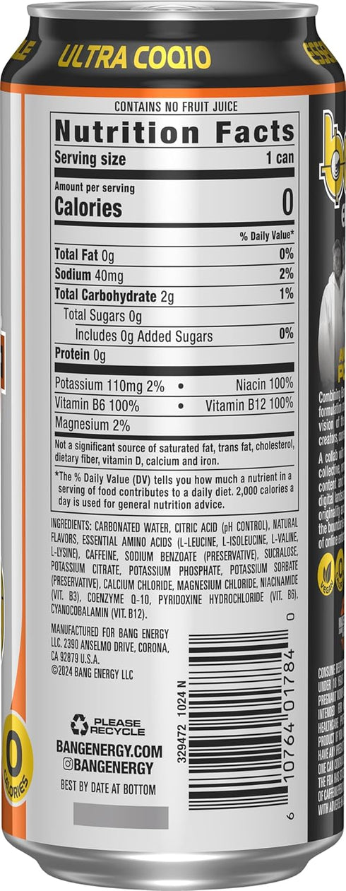 16-Ounce Pack 12 Bang Energy Any Means Orange, Sugar-Free Energy Drink, |