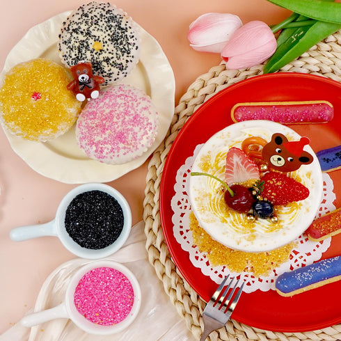 4 110g/3.88oz Edible Sanding Sugar Sprinkles, (Gold Black White Pink) cell Edible Mix Sugar Crystals Sprinkles for Cake