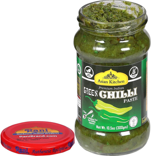 10.58oz (300g) Asian Kitchen Green Chilli Cooking Paste Glass Jar ~ Vegan | Gluten Free | NON-GMO | No Colors | Indian