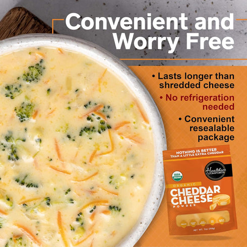 (7 oz) Healthier Comforts Organic Cheddar Cheese Powder | Gluten Free, Keto-Friendly, Non-GMO, Antibiotic & Hormone