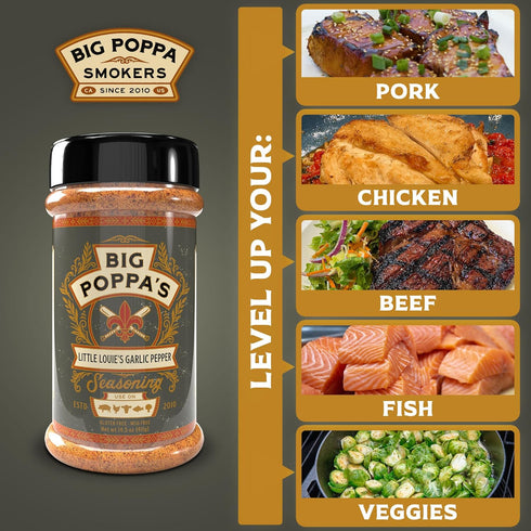 (14.5 Oz) Big Poppas Little Louies Garlic Pepper Seasoning Prize-Winning All Purpose Garlic Salt Blends with Black