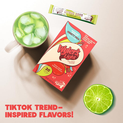 Pack, 20 Wylers Light Singles To Go Water Drink Mix, Soda-Inspired Flavor Sticks (Cola, Tropical Lime Pop, Spiced