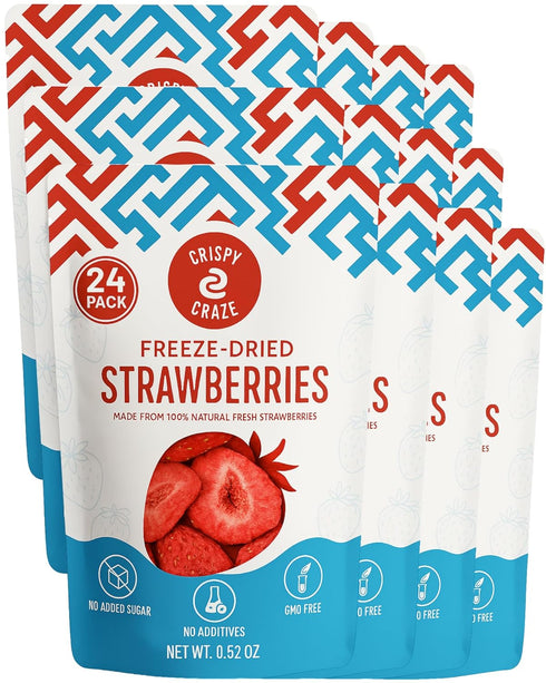 Crispy Craze Freeze Dried Strawberries (24 Snack Sized Bags, 0.52 oz Each), Sliced Strawberry
