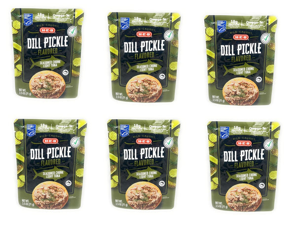 HEB Dill Pickle Flavored Wild Caught Seasoned Chunk Light Tuna 2.5oz Pouch -